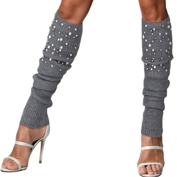 Crochet Extra Grey Long Boot Socks - Picture 2 of 5